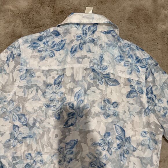 Chico’s Women Floral Button-Up Shirt Blue White Sheer Long Sleeve Blouse Size L - Picture 11 of 11